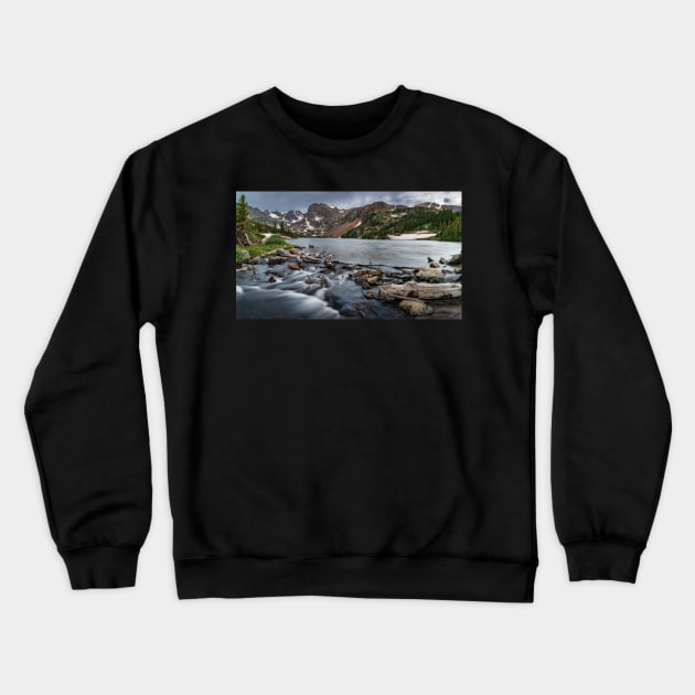 Lake Isabelle and Mountain Stream Crewneck Sweatshirt by ElevatedCT